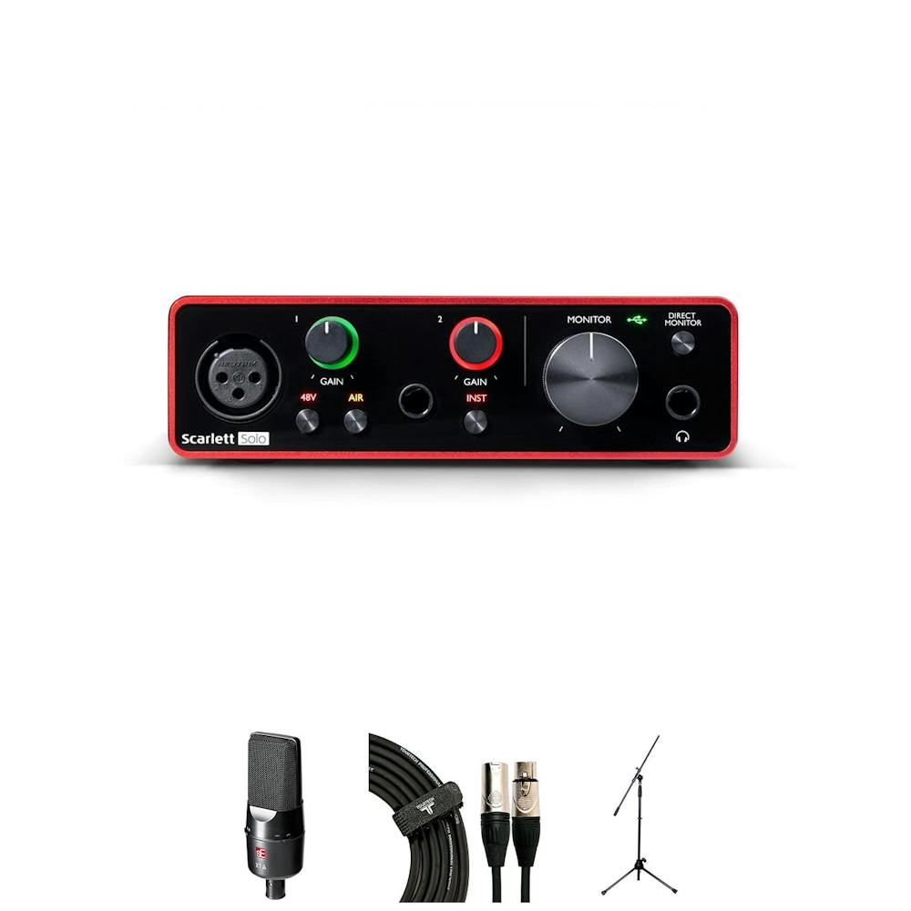 Focusrite Scarlett Solo Bundle with SE Electronics X1A, TTS-MI0822BK, TTMC-6